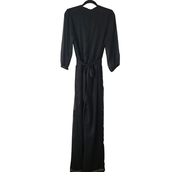 Modcloth Metallic Striped Black Jumpsuit Flowy Wide Leg Evening Women's M - Picture 2 of 10